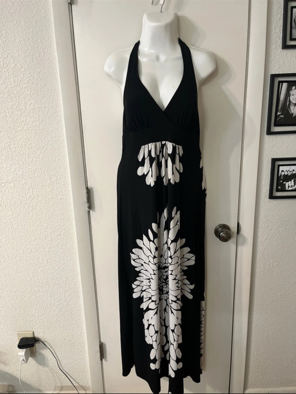 HeartSoul Black Halter Maxi Dress with White Floral Motif